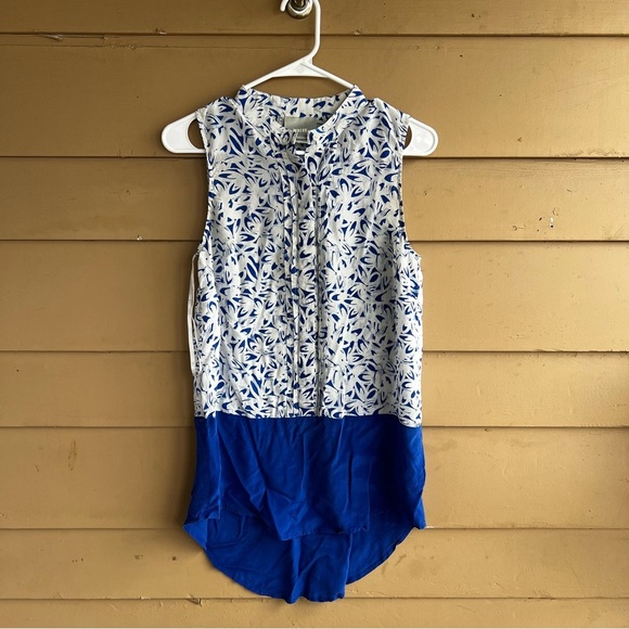 Anthropologie Maeve Womens Blue Silk Sleeveless High-Low 100% Silk Top Size 6 - Picture 1 of 4